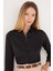 Kadın Slim Fit Dar Kesim Vucüda Oturan Uzun Kollu Siyah Basic Gömlek 1