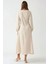 Kadın Dokulu Bisiklet Yaka Bağlama Detaylı Maxi Elbise Natural 4