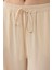 Kadın Yüksek Bel Rahat Kesim Pantolon Bej Doğal 5