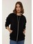 Kadın Rahat Fit Fermuarlı Kapüşonlu Hoodie Black 3
