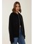 Kadın Rahat Fit Fermuarlı Kapüşonlu Hoodie Black 4