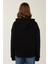 Kadın Rahat Fit Fermuarlı Kapüşonlu Hoodie Black 5