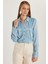 Kadın Slim Fit Dar Kesim Uzun Kollu Klasik Yaka Mavi Gömlek 1
