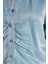 Kadın Slim Fit Dar Kesim Uzun Kollu Klasik Yaka Mavi Gömlek 3