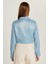 Kadın Slim Fit Dar Kesim Uzun Kollu Klasik Yaka Mavi Gömlek 5