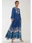 Kadın Baskılı Uzun Kol Viskon Modest Elbise Blue 5