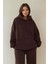 Kadın Oversize Bisiklet Yaka Kapüşonlu Sweatshirt Kahverengi 1