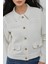 Kadın Düğmeli Dokulu Tüvit Ceket Beyaz 4