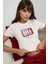 Kadın Baskı Detaylı Regular Fit Bisiklet Yakalı %100 Pamuklu Crop T-shirt Buz Mavisi 1