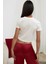 Kadın Baskı Detaylı Regular Fit Bisiklet Yakalı %100 Pamuklu Crop T-shirt Buz Mavisi 3