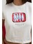 Kadın Baskı Detaylı Regular Fit Bisiklet Yakalı %100 Pamuklu Crop T-shirt Buz Mavisi 6
