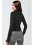 Kadın Dar Kesim Örme Dik Yaka Fermuarlı Aktif Üst Siyah 6