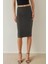 Kadın Yüksek Bel Bodycon Midi Örme Etek Grey 1