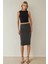 Kadın Yüksek Bel Bodycon Midi Örme Etek Grey 3