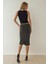 Kadın Yüksek Bel Bodycon Midi Örme Etek Grey 4
