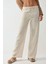 Kadın Yüksek Bel Çiçek İşlemeli Geniş Paça Pantolon Krem Doğal 3