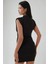 Kadın Omzu Vatkalı Kayık Yaka Vücuda Oturan Mini Elbise Black 4