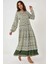 Kadın Gömlek Yaka Desenli Modest Elbise Yeşil 3
