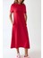 Kadın Yuvarlak Yaka Kısa Kollu Basic Midi Elbise Busem Collection Kırmızı 4