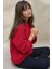 Kadın Kalın Örgü Düz Yaka Kazak Kırmızı 3