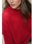 Kadın Kalın Örgü Düz Yaka Kazak Kırmızı 4