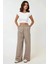 Kadın Yüksek Bel Pileli Wide Leg Pantolon Natural 2