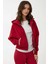 Kadın Rahat Kesim Kapüşonlu Fermuarlı Hoodie Kırmızı 4