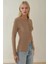 Kadın Slim Fit V Yaka Uzun Kol Örme Likralı Hırka Brown 2
