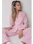 Kadın Çizgili Pamuklu Pijama Takımı Pembe 1