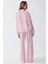 Kadın Çizgili Pamuklu Pijama Takımı Pembe 3