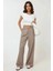 Kadın Yüksek Bel Pileli Wide Leg Pantolon Natural 4