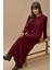 Kadın Düğmeli Hırka ve Kloş Etekli Triko Takım Bordo Kırmızı 1