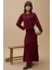 Kadın Düğmeli Hırka ve Kloş Etekli Triko Takım Bordo Kırmızı 2