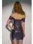 Kadın Degaje Yaka Payetli Bodycon Mini Elbise Maya Mavisi 4