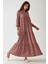 Kadın Desenli Yuvarlak Yaka Viskon Modest Elbise Red 2