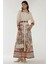 Kadın Baskılı Uzun Kol Kemerli Modest Elbise White 2