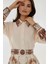 Kadın Baskılı Uzun Kol Kemerli Modest Elbise White 4