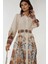 Kadın Baskılı Uzun Kol Kemerli Modest Elbise White 6