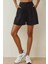 Kadın Pileliı Yüksek Bel Rahat Kesim Lyocell Şort Black 1