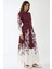 Kadın Baskılı Uzun Kol Kemerli Modest Elbise Bordo Kırmızı 3