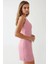 Kadın Kare Yaka Fitted Dokuma Mini Elbise Pink 4
