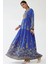 Kadın Baskılı Uzun Kol Viskon Modest Elbise Fas Mavisi 3