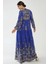 Kadın Baskılı Uzun Kol Viskon Modest Elbise Fas Mavisi 5