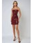 Kadın Kare Yaka Payetli Mini Bodycon Elbise Bordo Kırmızı 5
