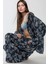 Kadın Baskılı Saten Pijama Takımı Lacivert 8