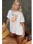 Kadın Kadın %100 Pamuk Bisiklet Yaka Oversize Beyaz Baskılı T-Shirt White 3