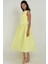 Kadın Kayık Yaka Volanlı Premium Midi Elbise Limon Sarısı 1