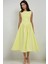 Kadın Kayık Yaka Volanlı Premium Midi Elbise Limon Sarısı 2