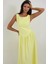 Kadın Kayık Yaka Volanlı Premium Midi Elbise Limon Sarısı 3