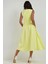 Kadın Kayık Yaka Volanlı Premium Midi Elbise Limon Sarısı 4